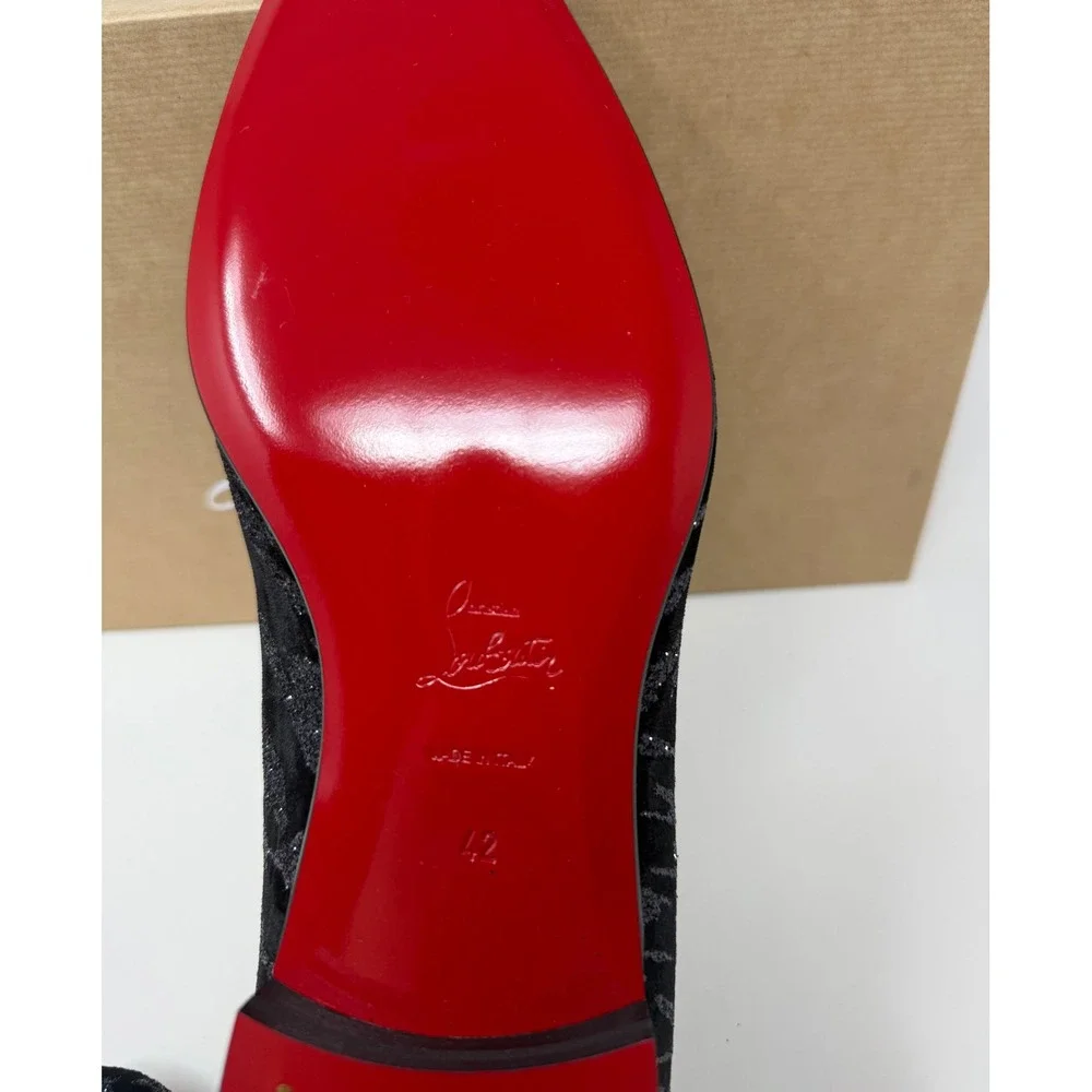 Christian Louboutin Dandy Chick Black Velvet Glitter Loafers Size 9